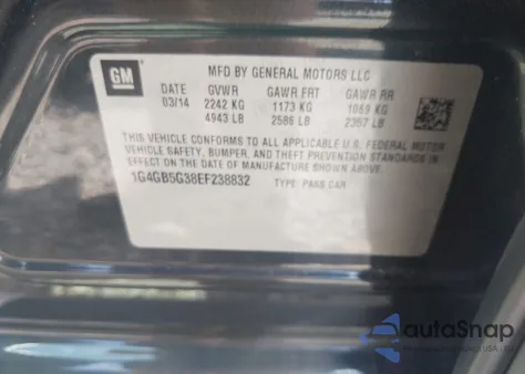 2014 Buick Lacrosse Leather Group from USA, damaged, VIN 1G4GB5G38EF238832